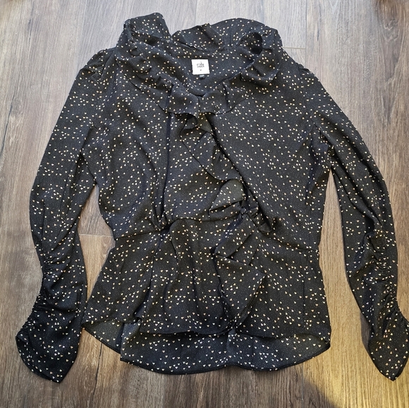 Cabi Womens Eros Blouse SZ M Wrap Multi Color Hearts Romantic Ruffles Valentines - Picture 11 of 16